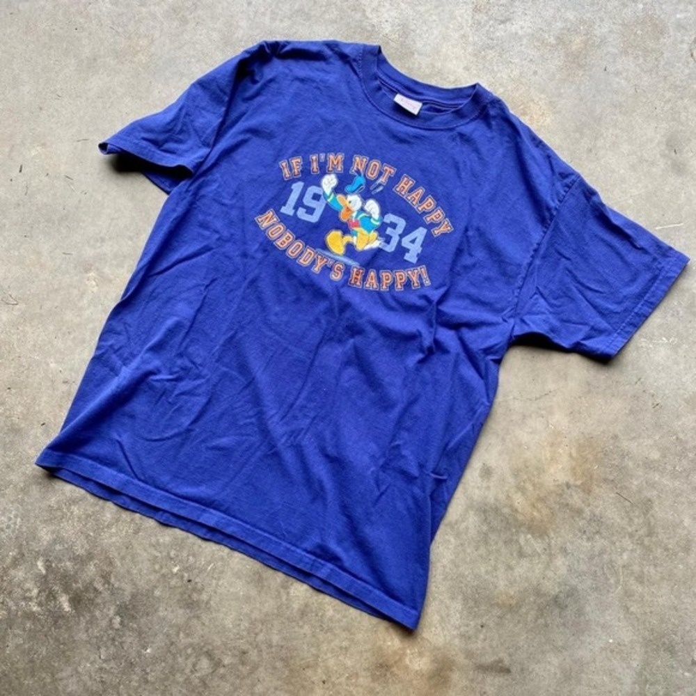 Disney Store Donald Duck Graphic T-Shirt Blue XL If‎ Im Not Happy Nobodys Happy